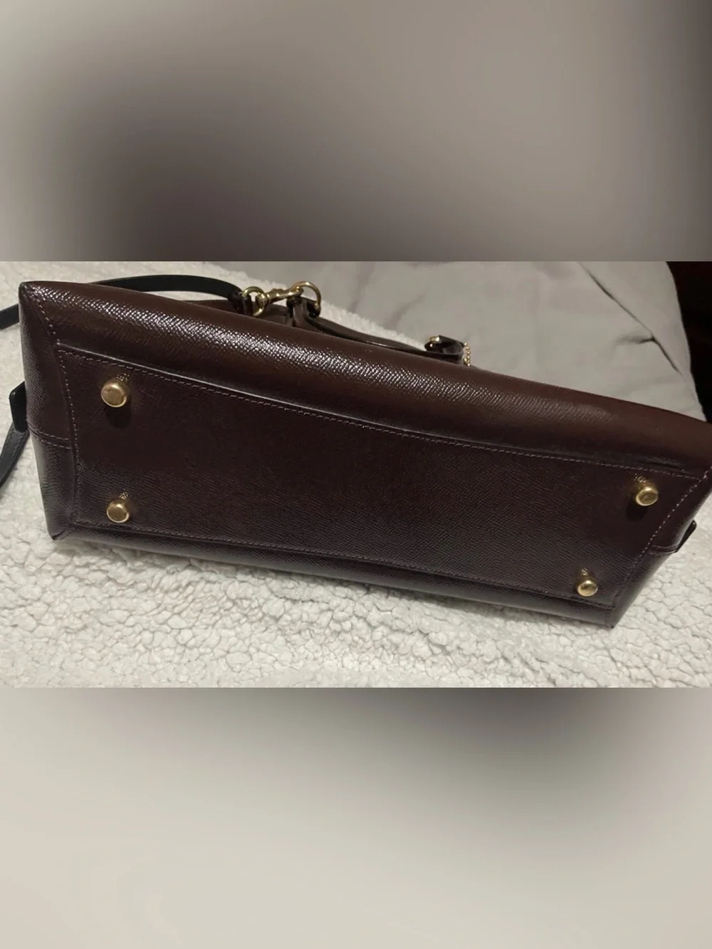 Coach Oxblood Quinn Patent Crossgrain  Leather Satchel.